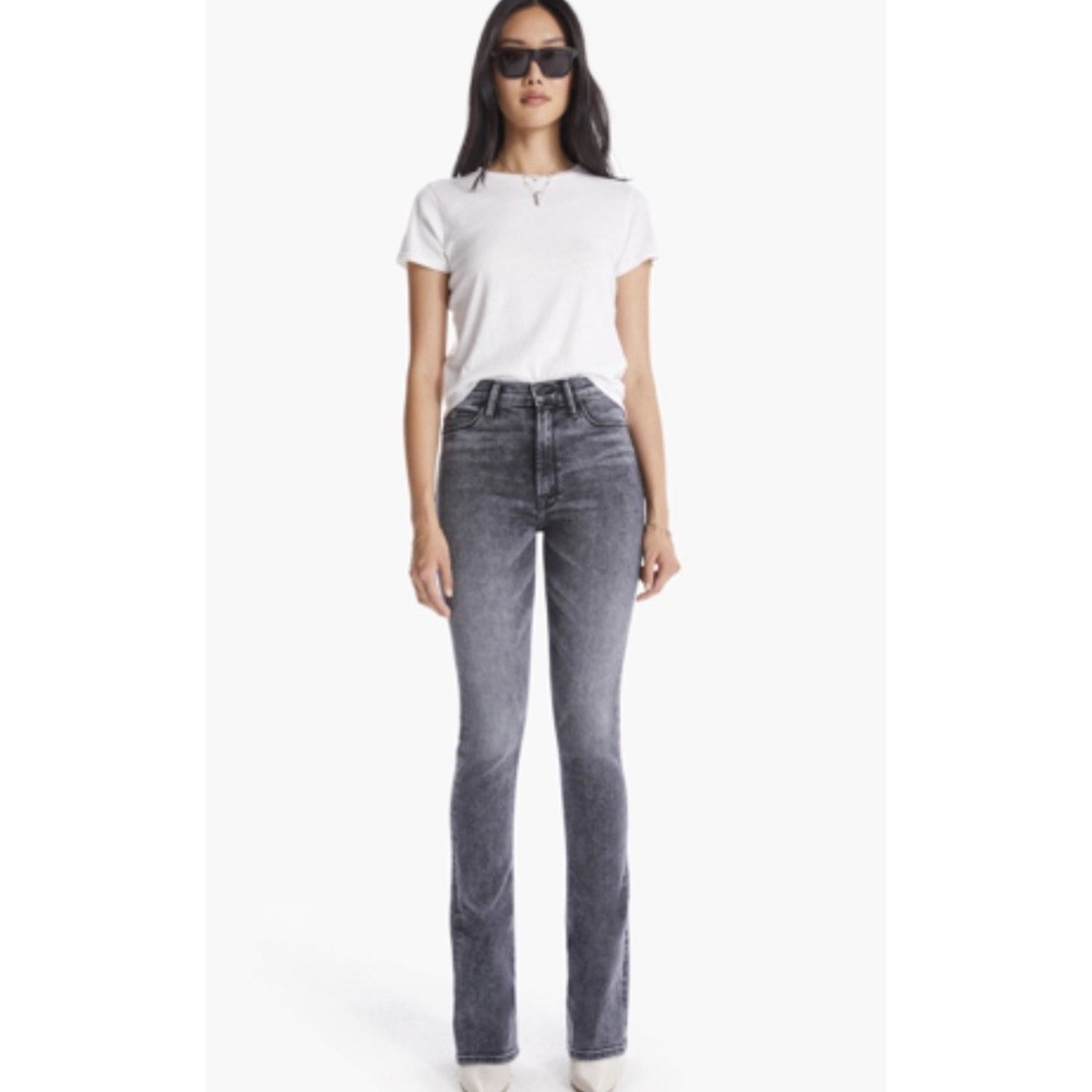 MOTHER Runaway High Waist Flare Jeans Womens 25 Train Stops Gray Raw Hem Denim